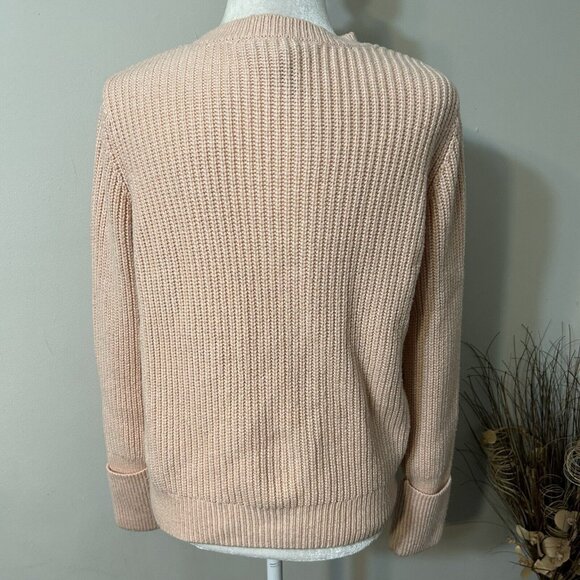 BCBG MAXAZRIA Caleigh Pink Salmon Thick Cable Knit Long Cuffed Sleeve Sweater M - Picture 2 of 6